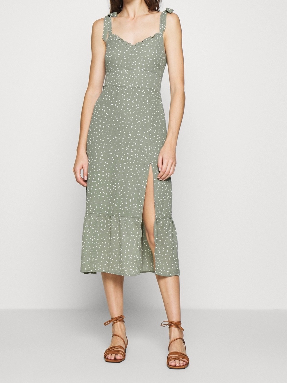 Abercrombie & Fitch Midi Tie Strap Green Dress